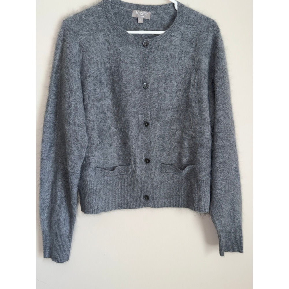 J.Crew Brushed Cashmere Sweater Women XL Gray Cardigan 100% Cashmere